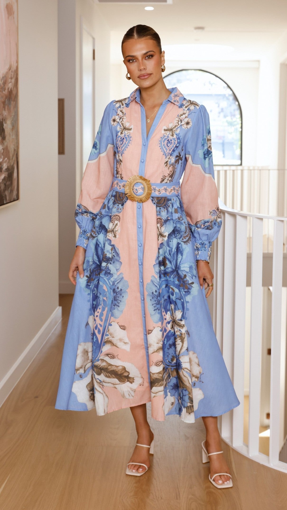Naliah Long Sleeve Maxi Dress - Willow Blue