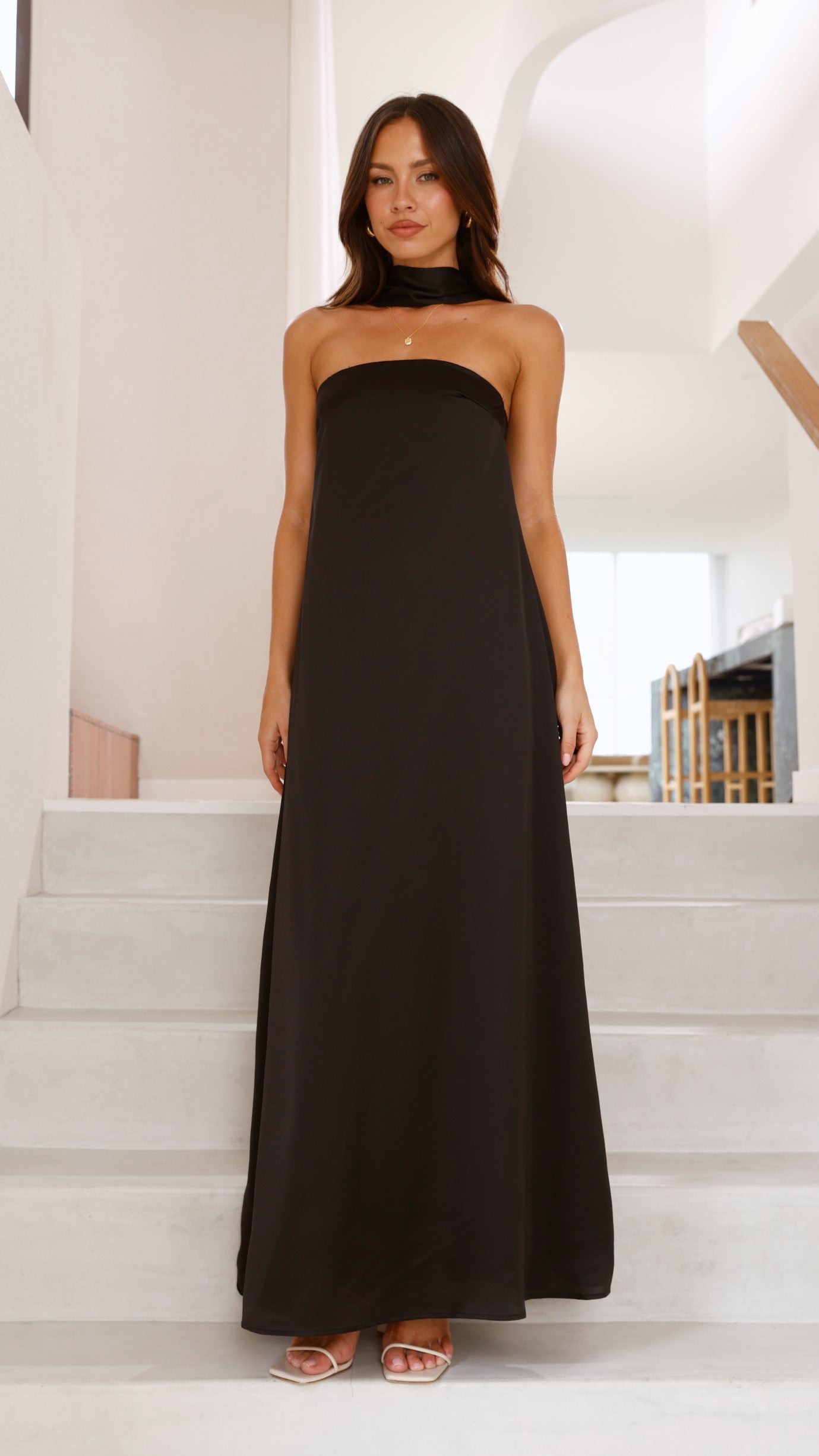 Caitie Strapless Scarf Maxi Dress - Black
