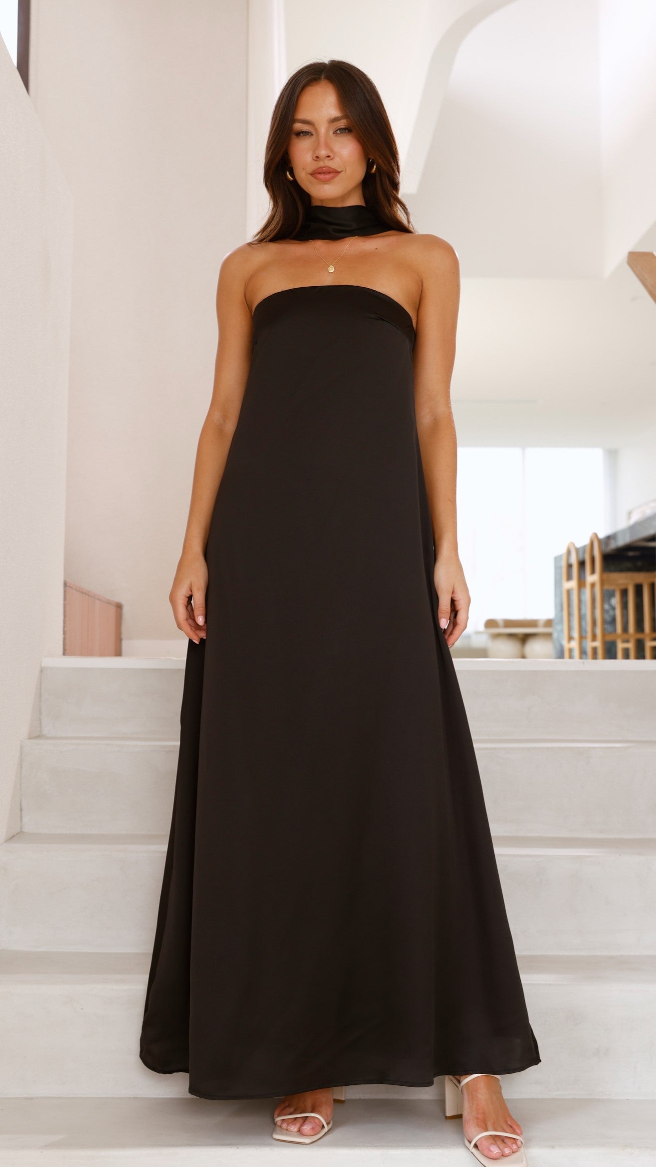 Caitie Strapless Scarf Maxi Dress - Black