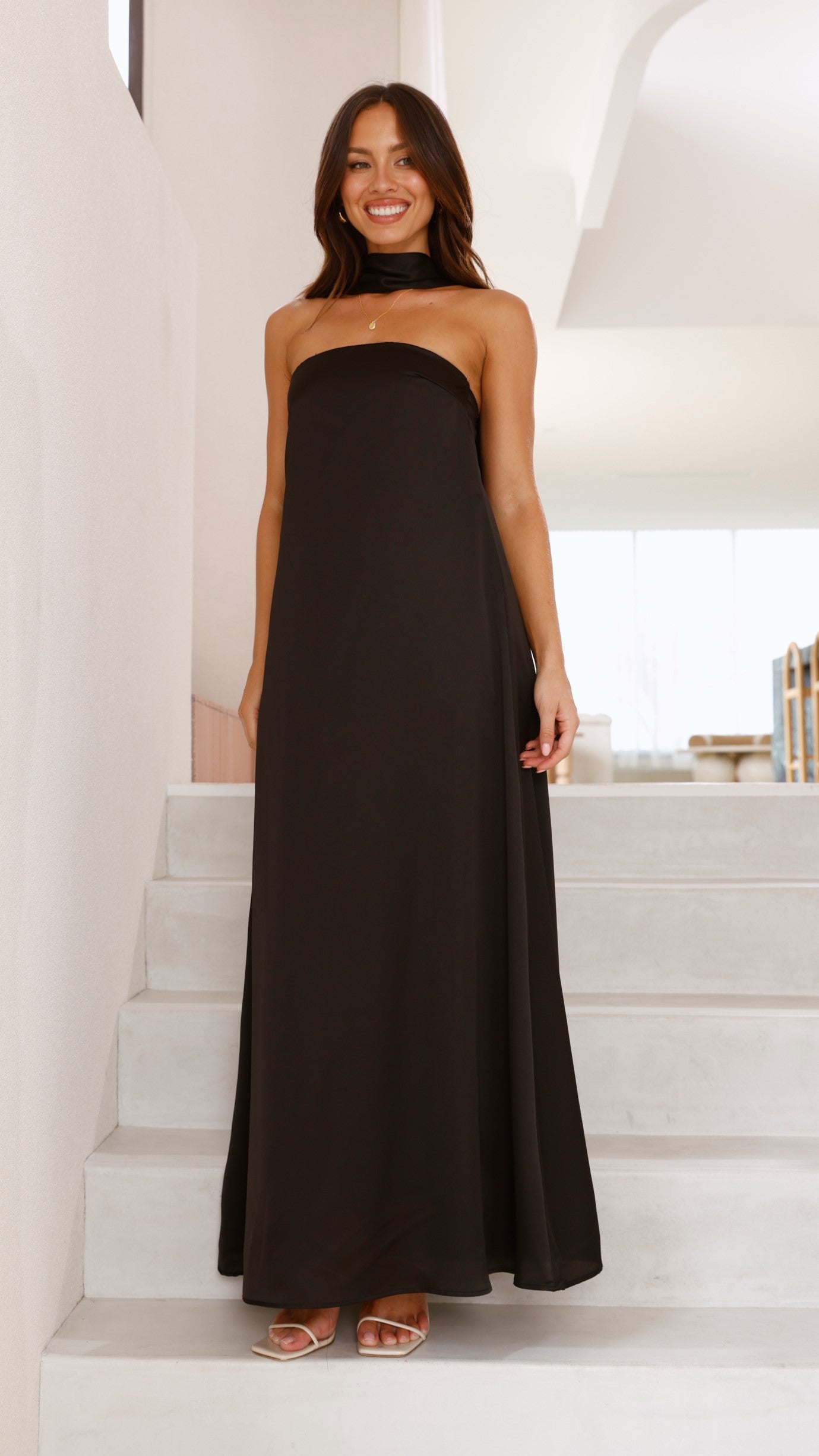 Caitie Strapless Scarf Maxi Dress - Black