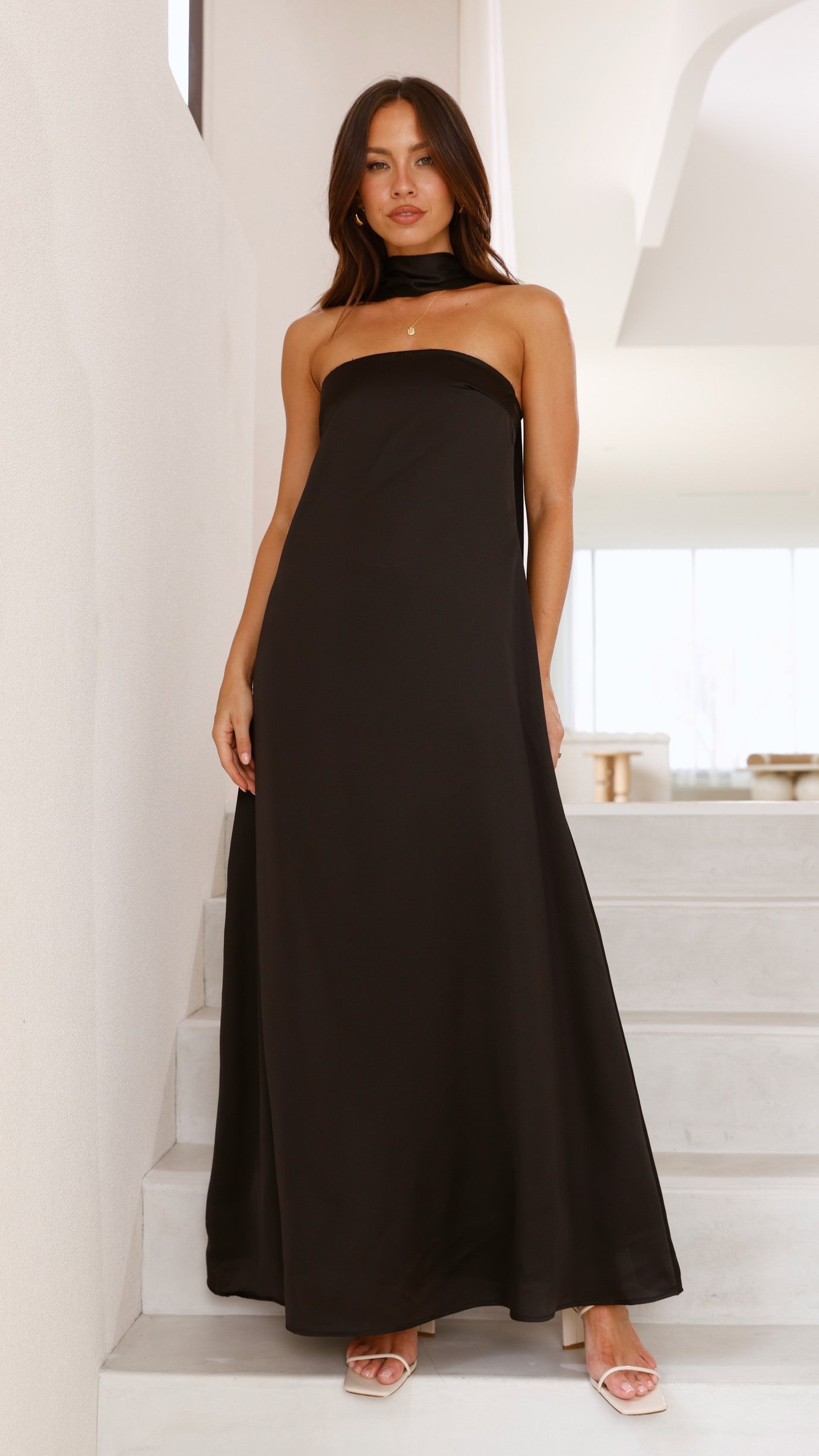 Caitie Strapless Scarf Maxi Dress - Black