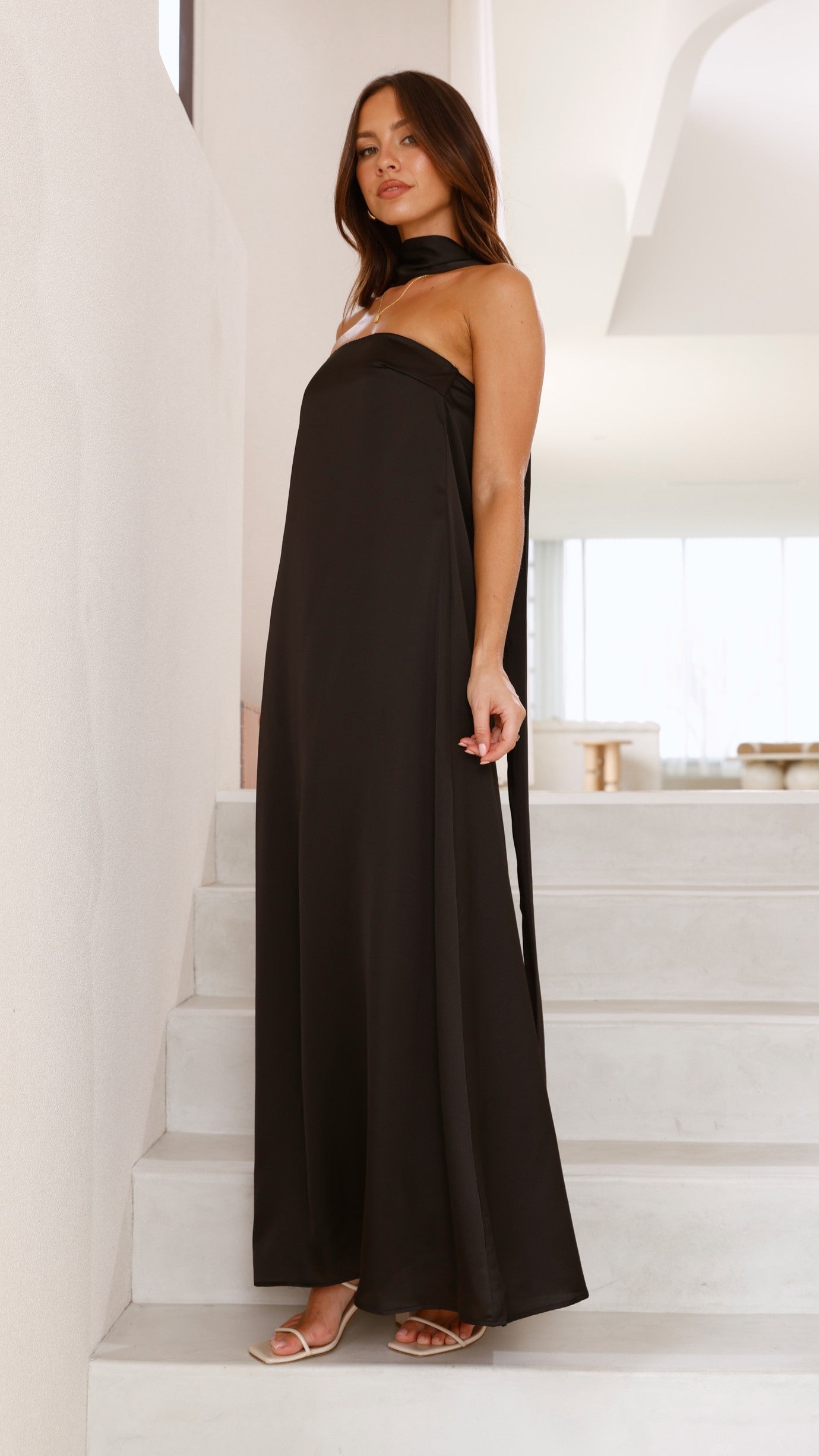 Caitie Strapless Scarf Maxi Dress - Black