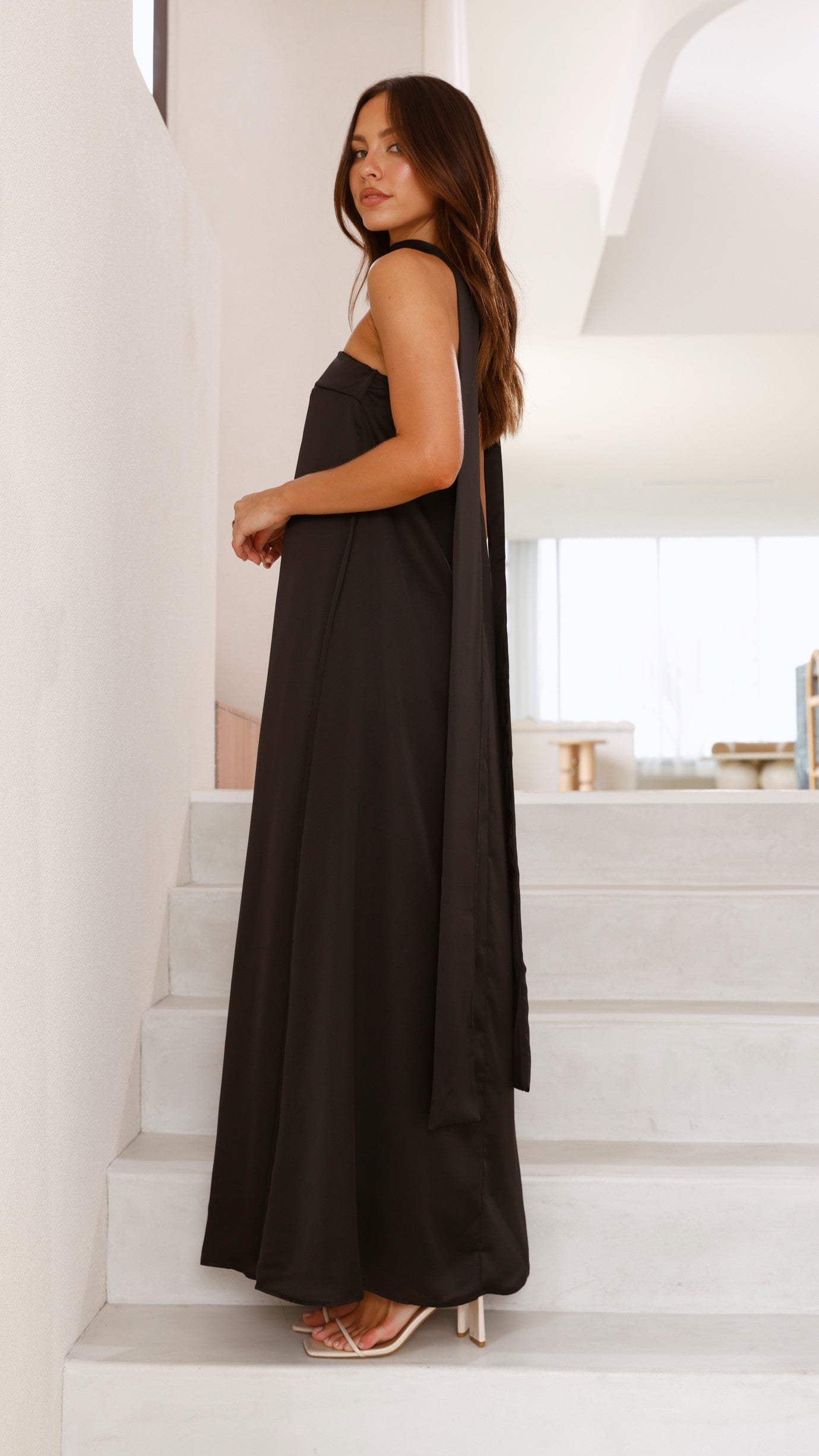 Caitie Strapless Scarf Maxi Dress - Black