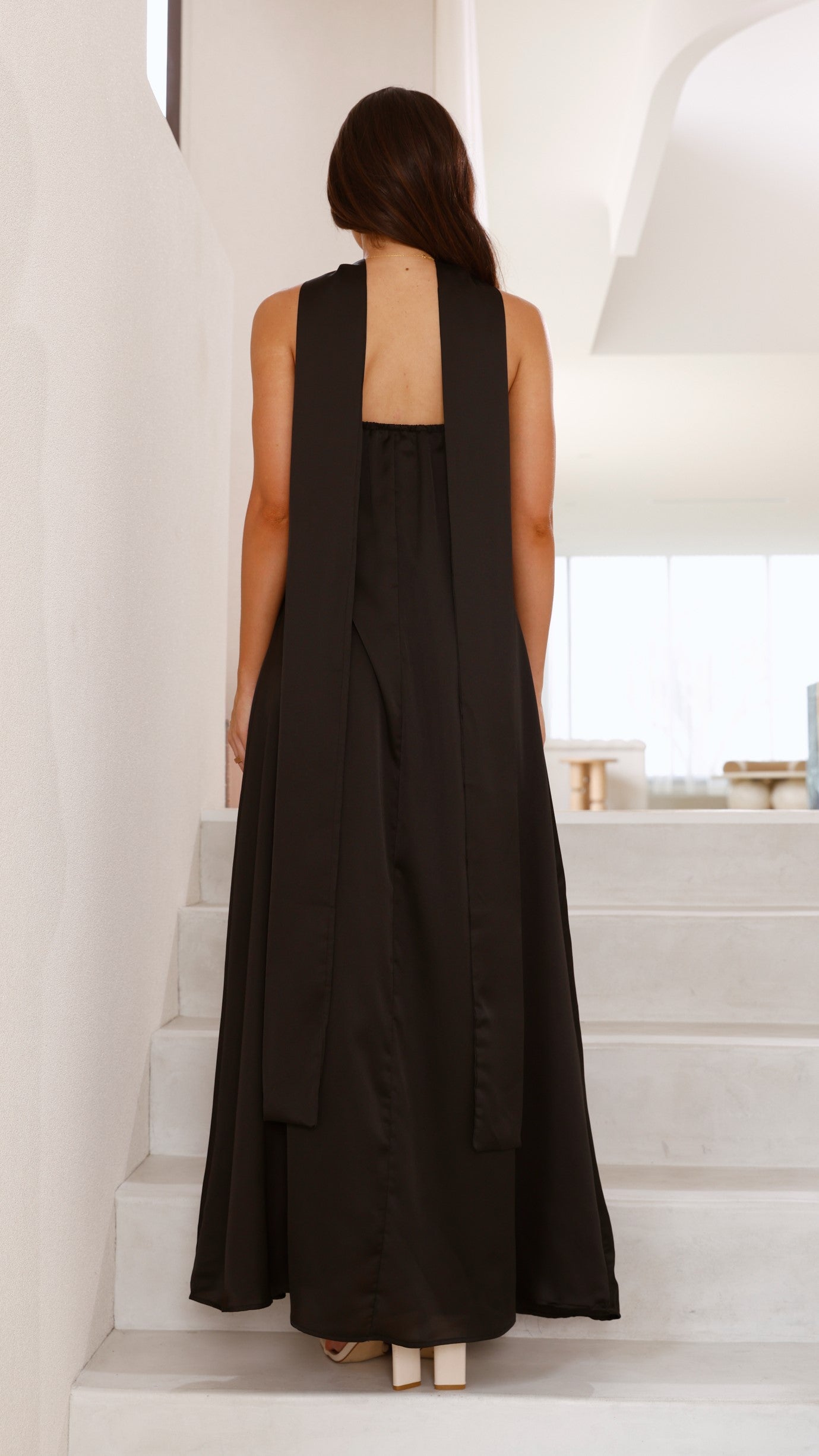 Caitie Strapless Scarf Maxi Dress - Black