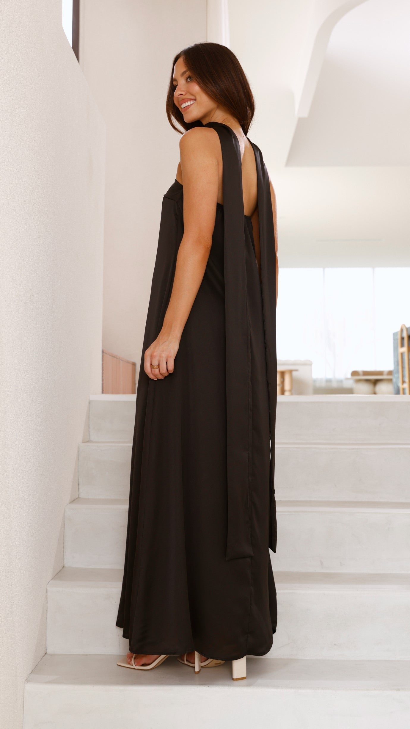 Caitie Strapless Scarf Maxi Dress - Black