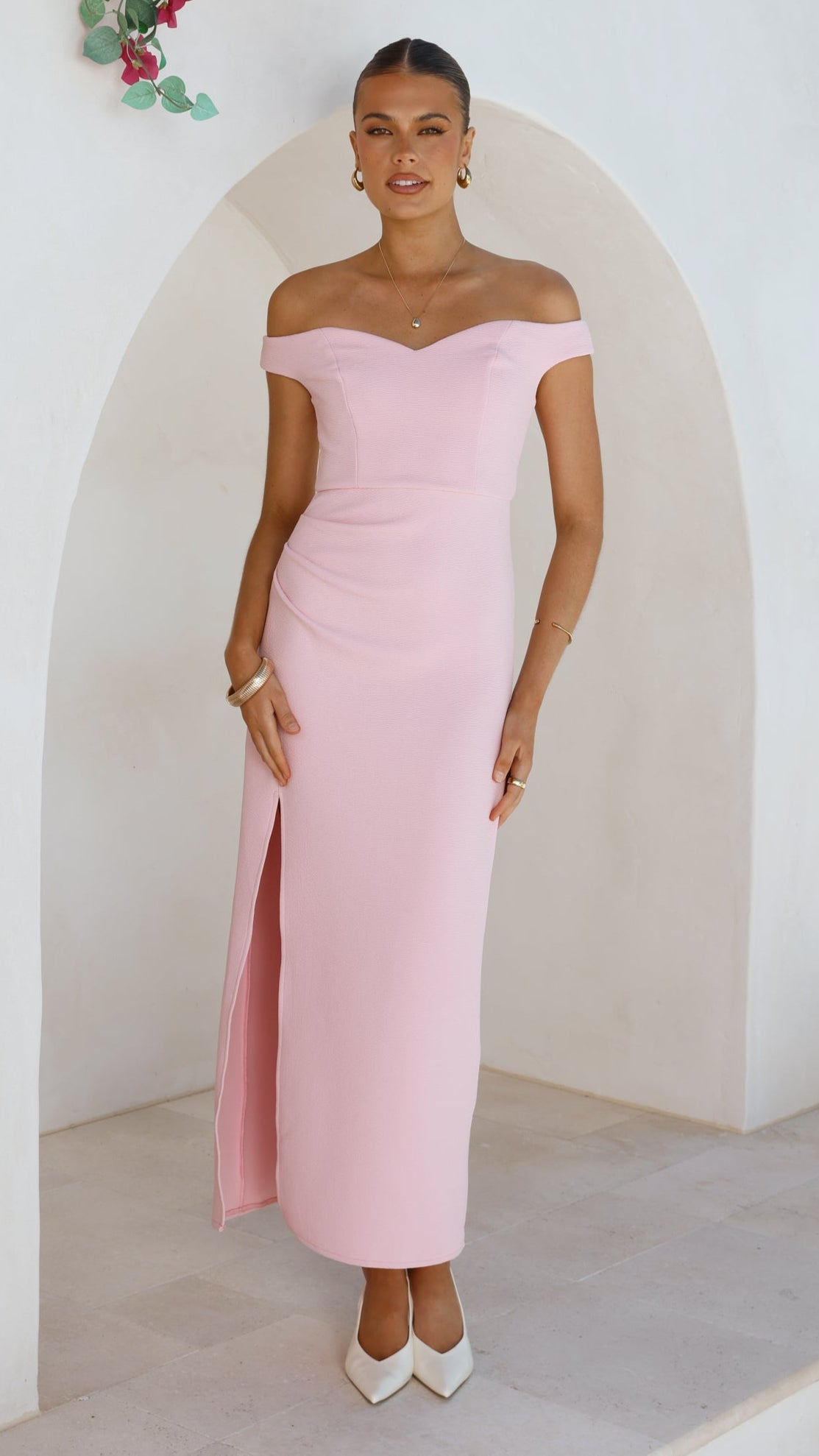 Zylah Off Shoulder Midi Dress - Pink