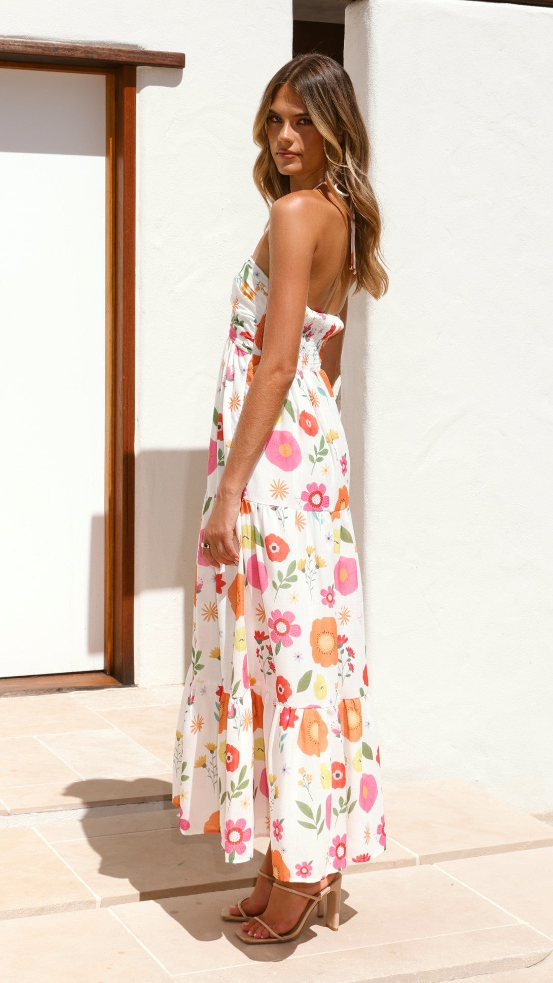 Taffeta Maxi Dress - White Floral