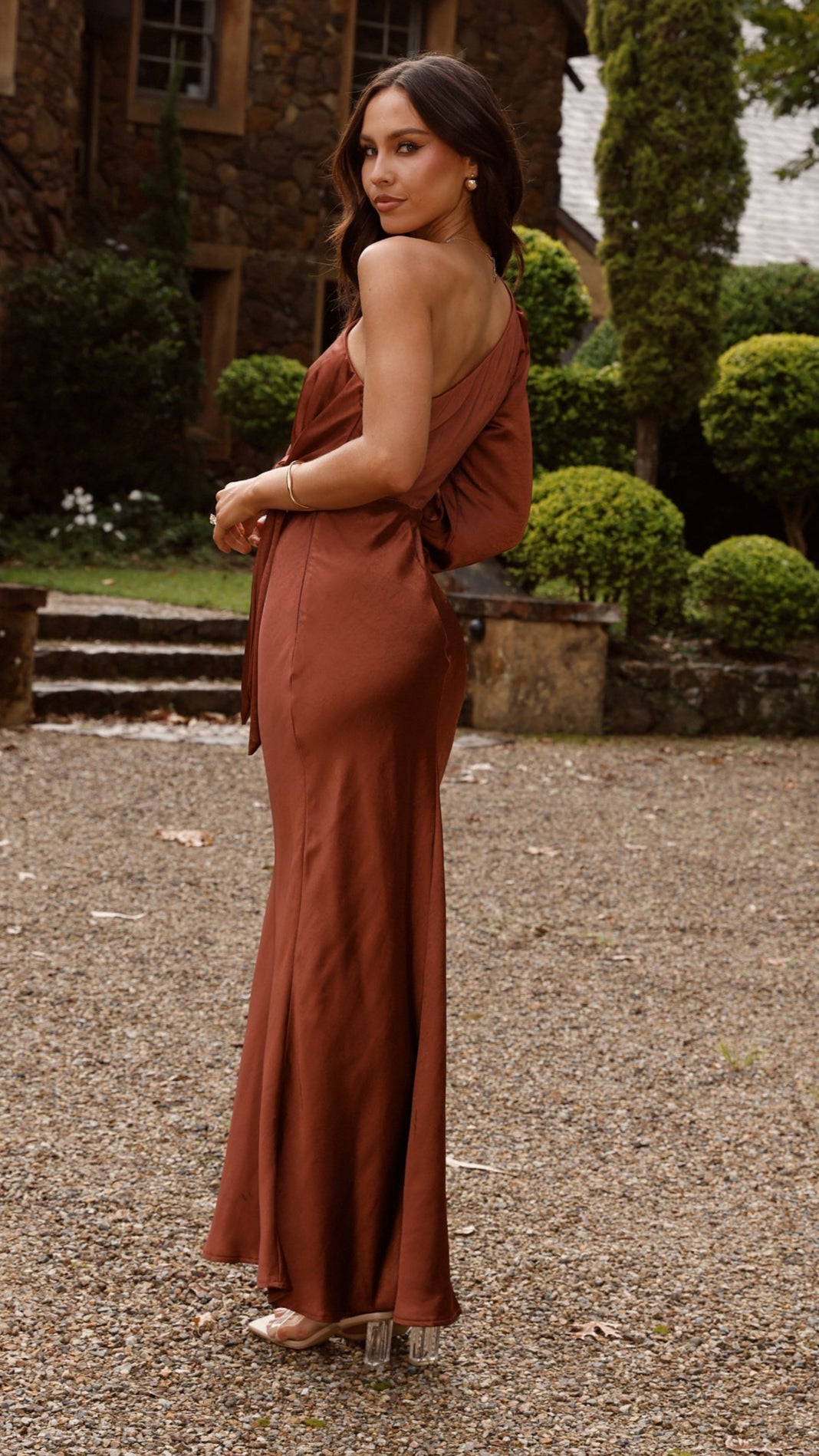 Eden One Shoulder Tie Front Maxi Dress - Rust