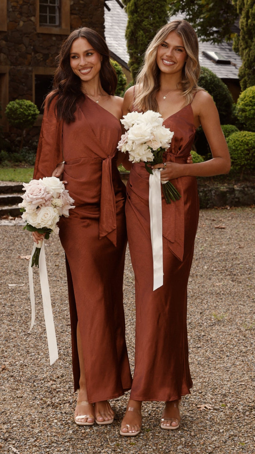 Eden One Shoulder Tie Front Maxi Dress - Rust