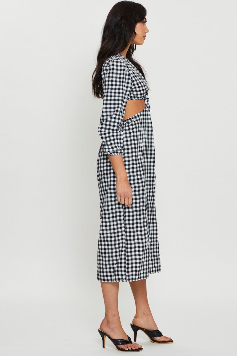 Check Midi Dress Long Sleeve