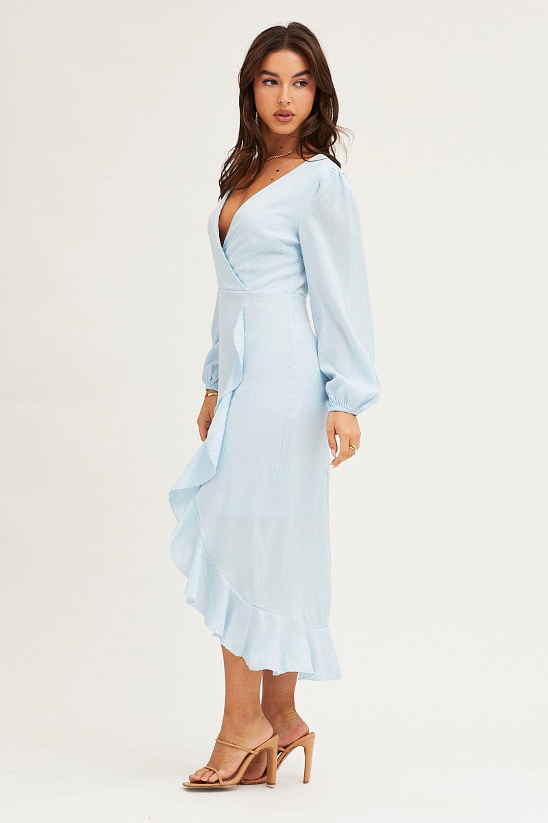 Blue Wrap Midi Dress
