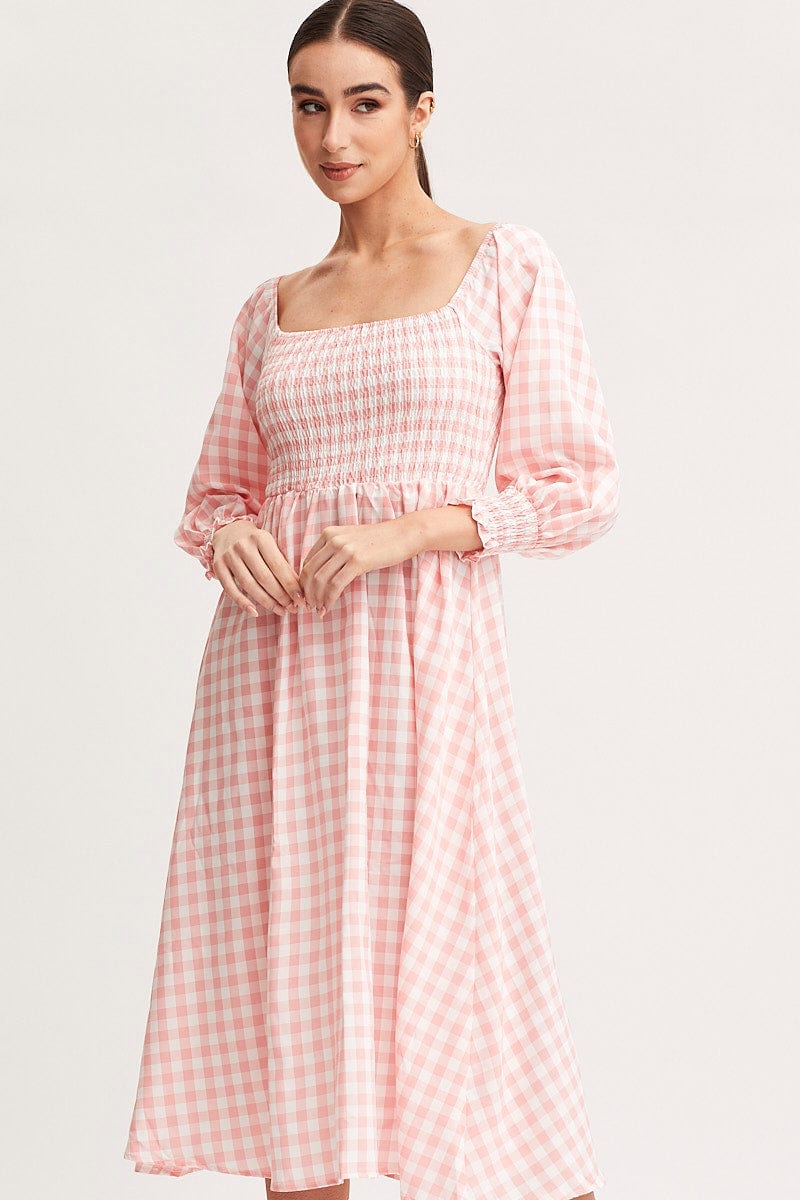 Check Dress Long Sleeve Maxi