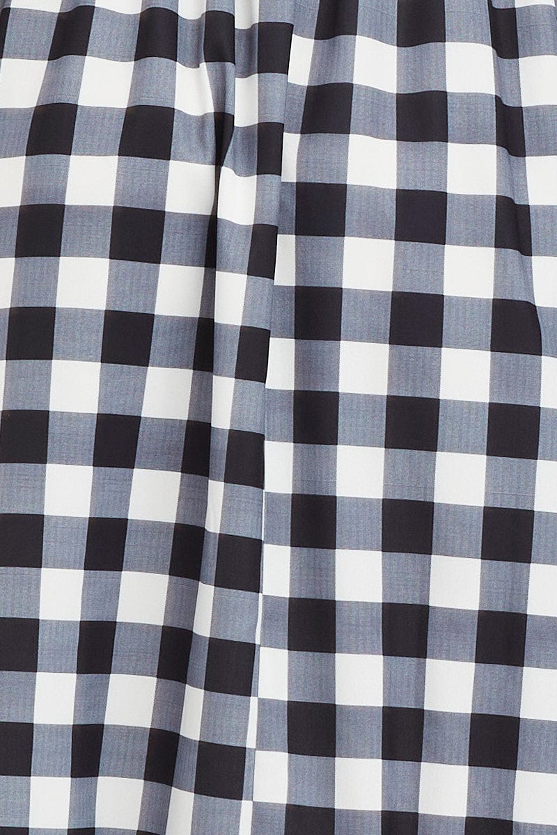 Check Midi Dress Puff Sleeve