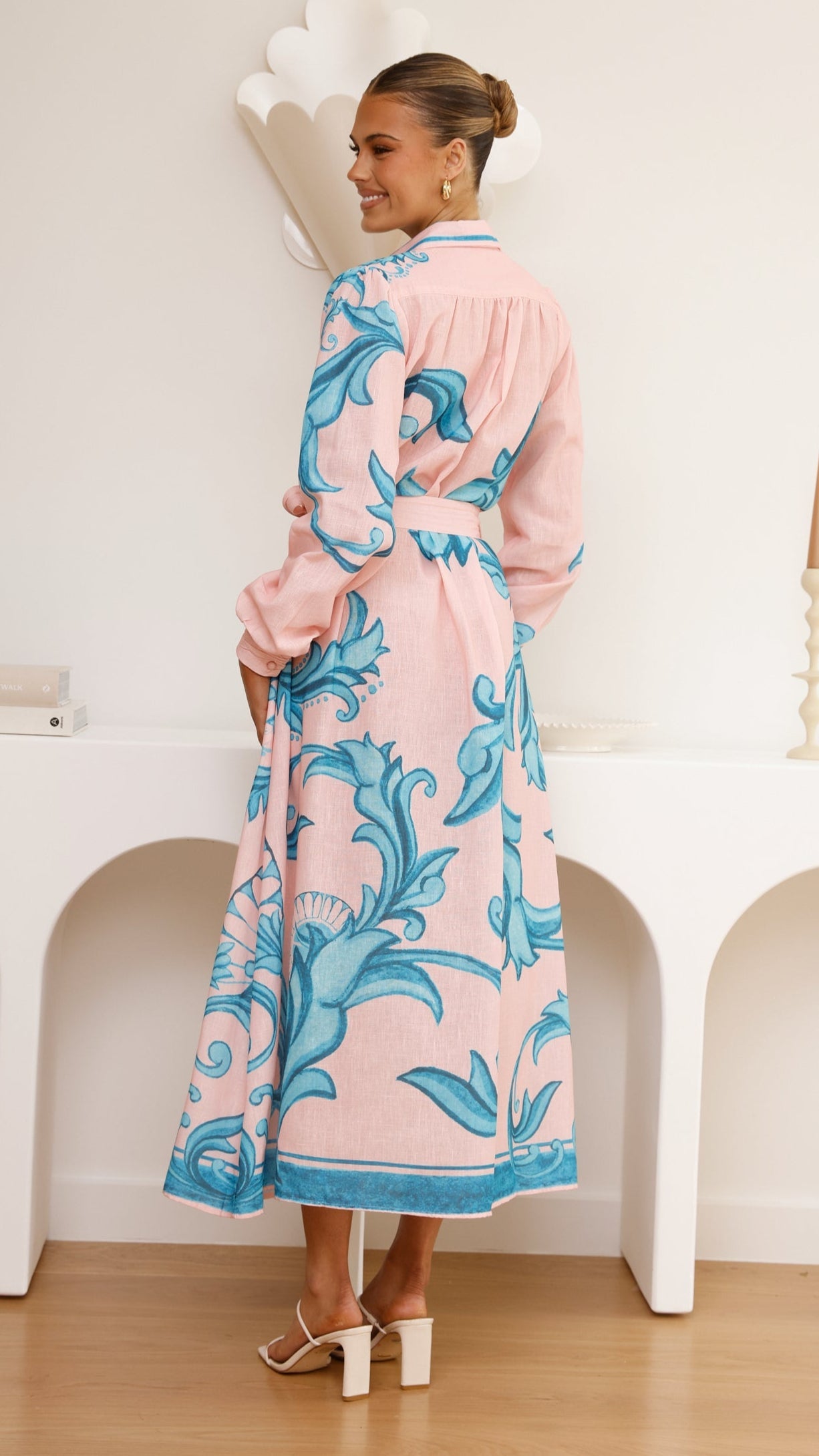 Lucia Long Sleeve Maxi Dress - Aqua/Pink Print