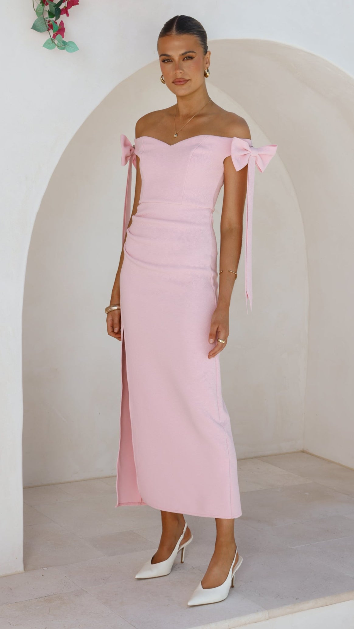 Zylah Off Shoulder Midi Dress - Pink