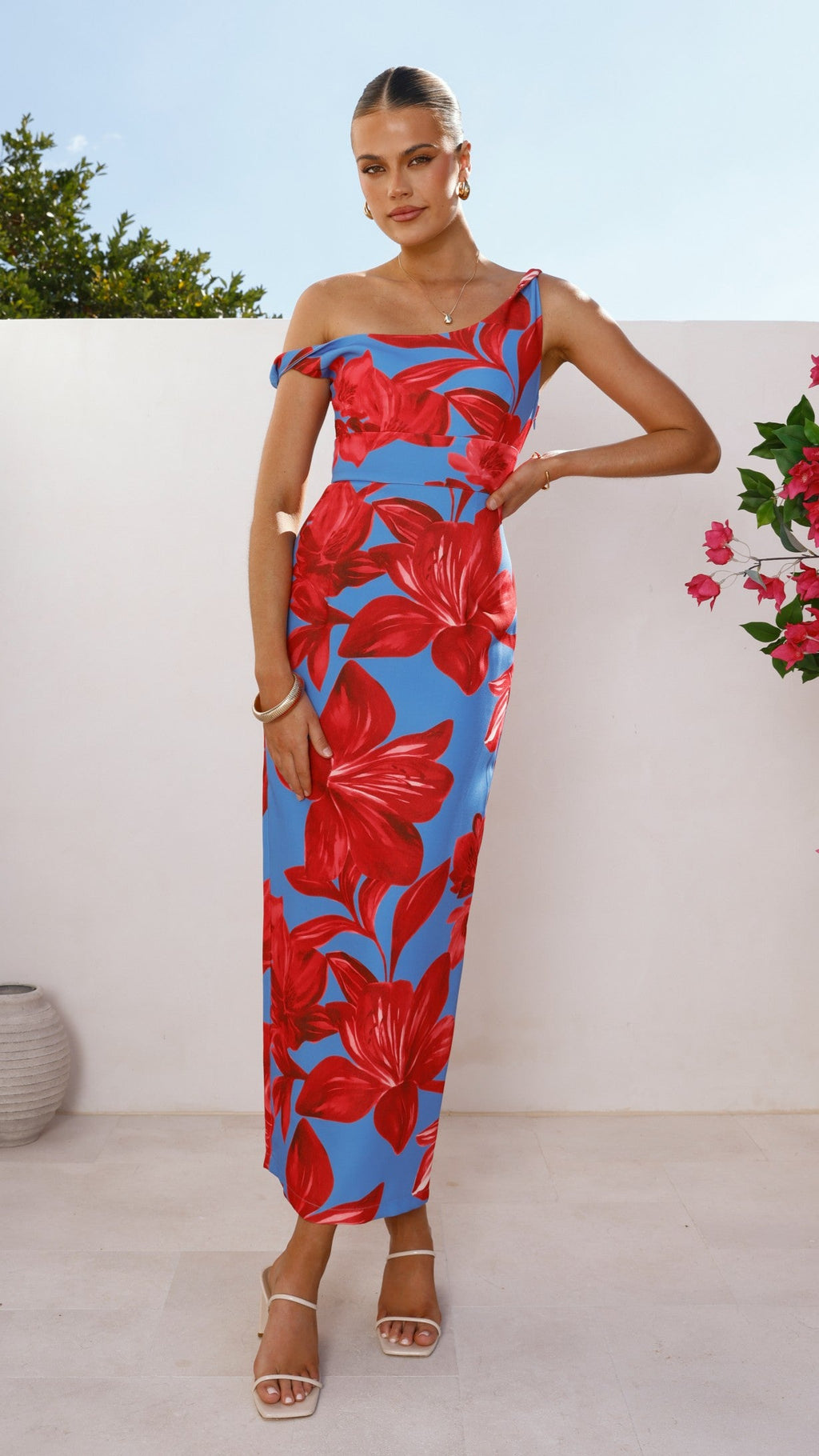 Lorina Maxi Dress - Red/Blue Floral