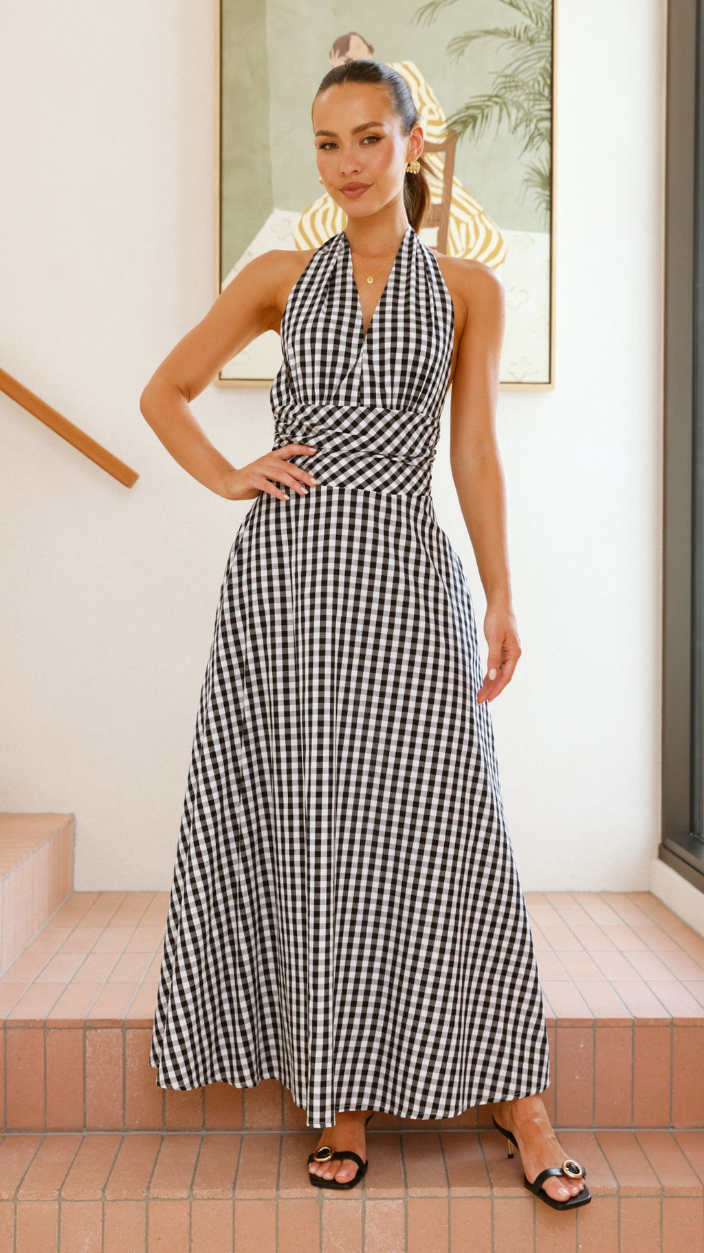 Brydie Halter Maxi Dress - Gingham Black