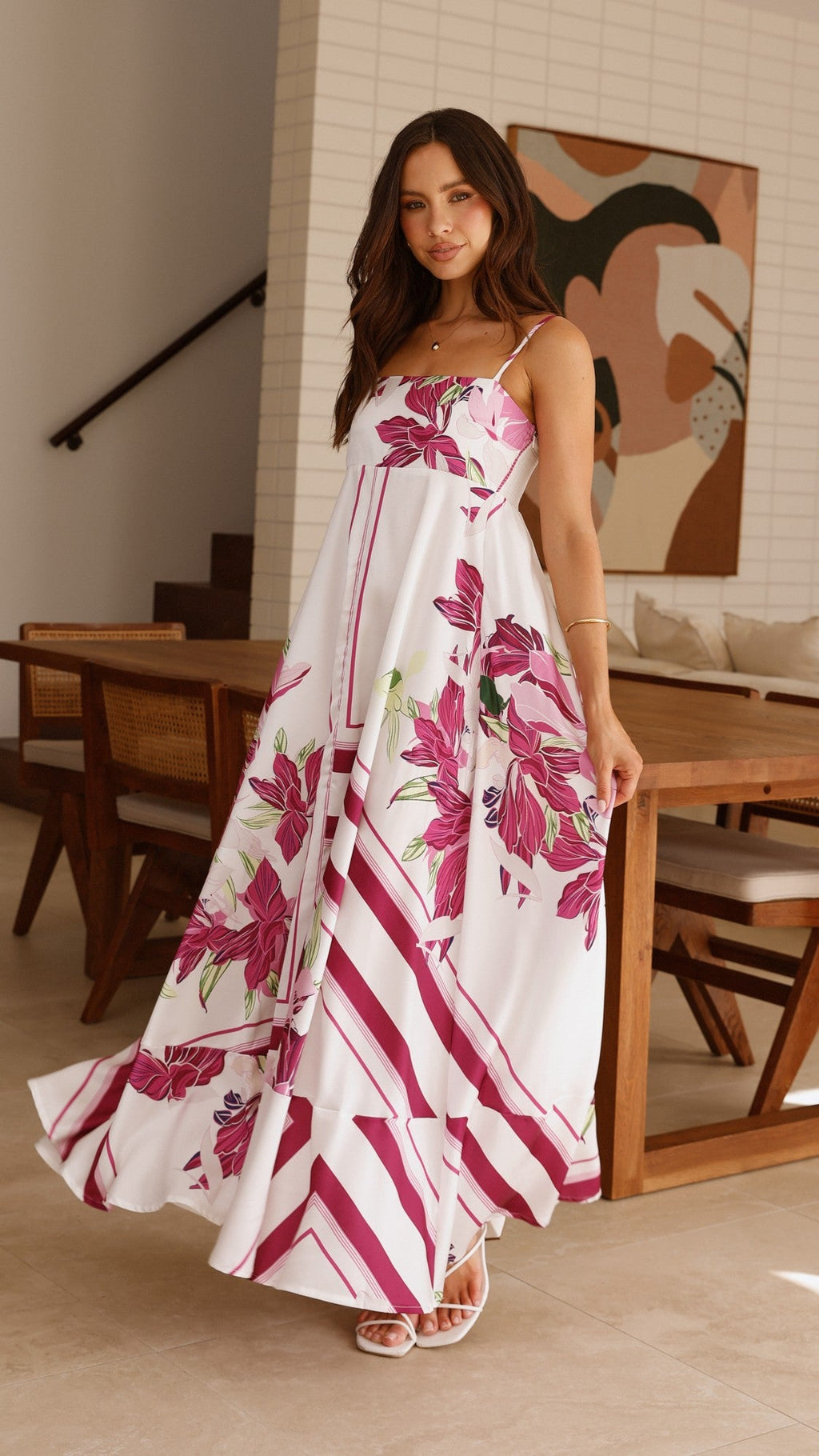 Kaethe Maxi Dress - White/Pink