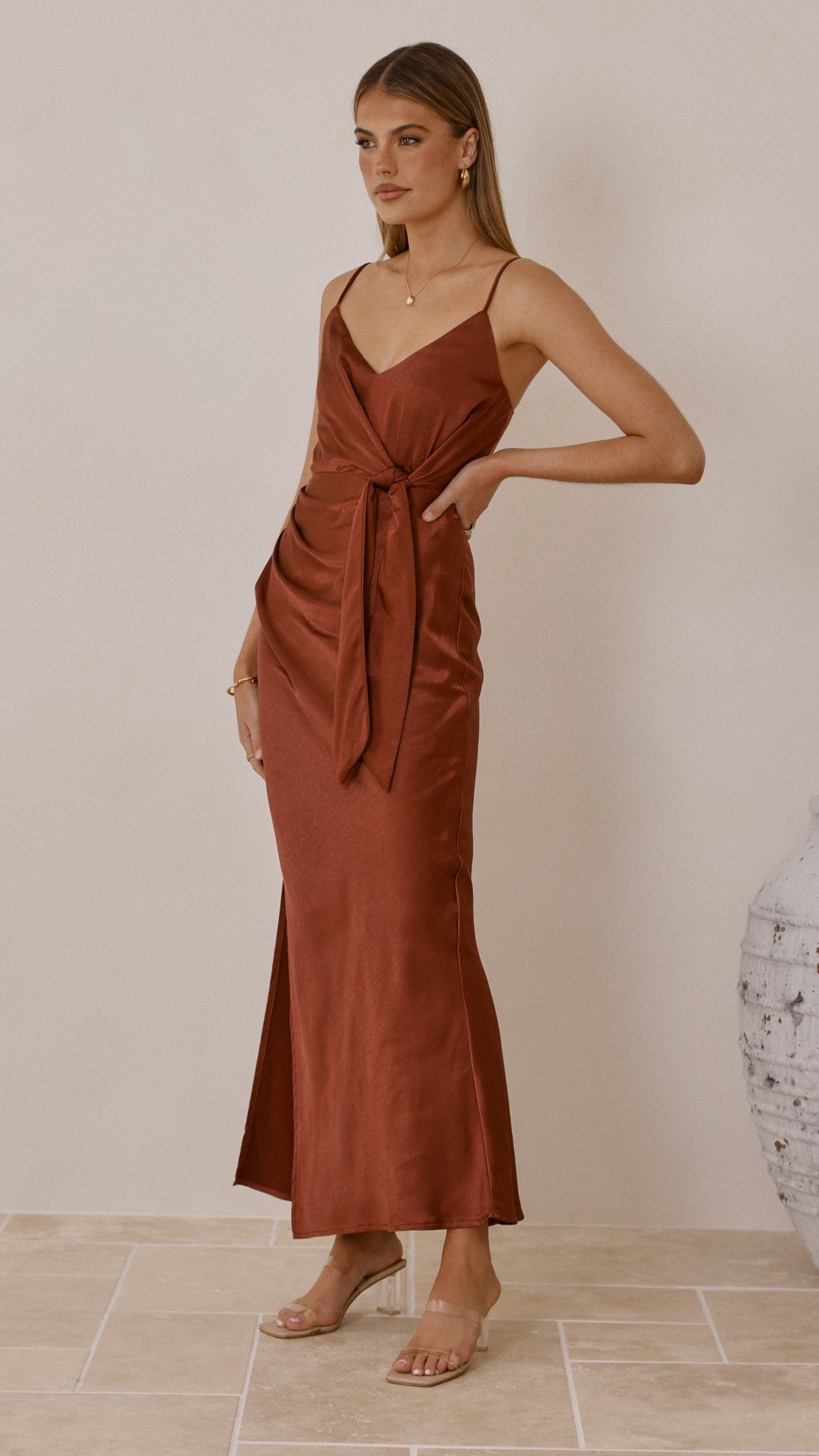 Yasmeen Tie Front Maxi Dress - Rust