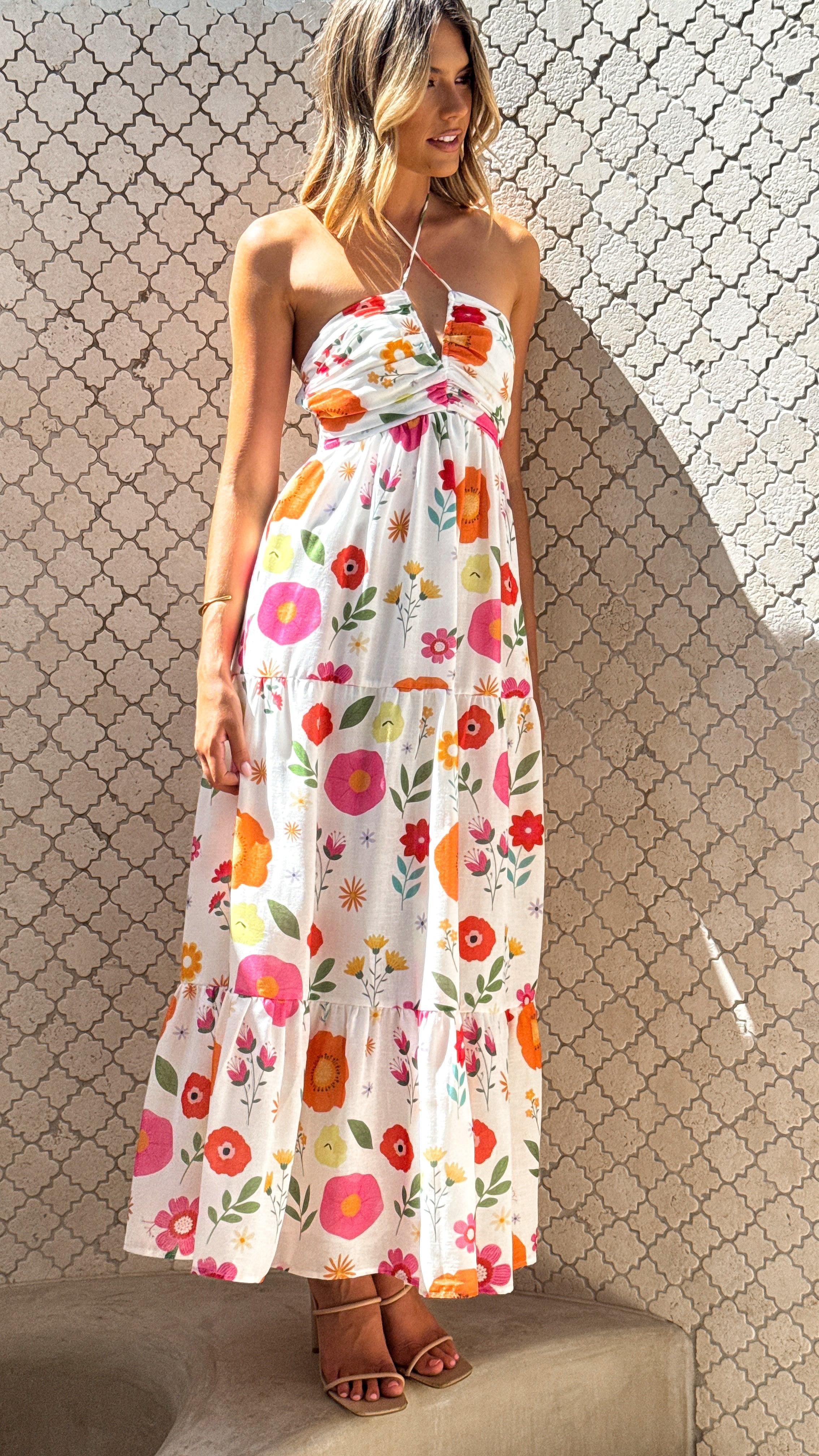 Taffeta Maxi Dress - White Floral