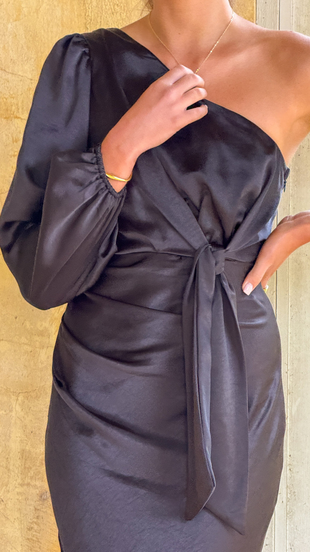 Eden One Shoulder Tie Front Maxi Dress - Black