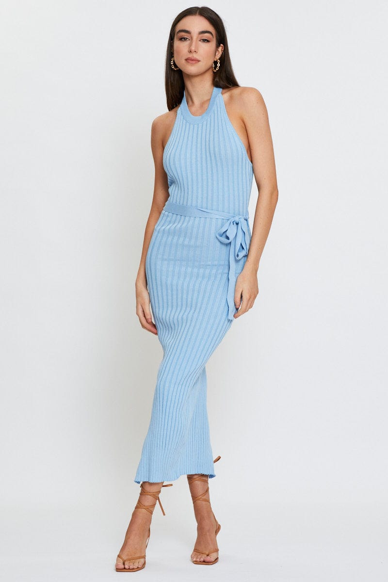 Blue Bodycon Dress Maxi Knit