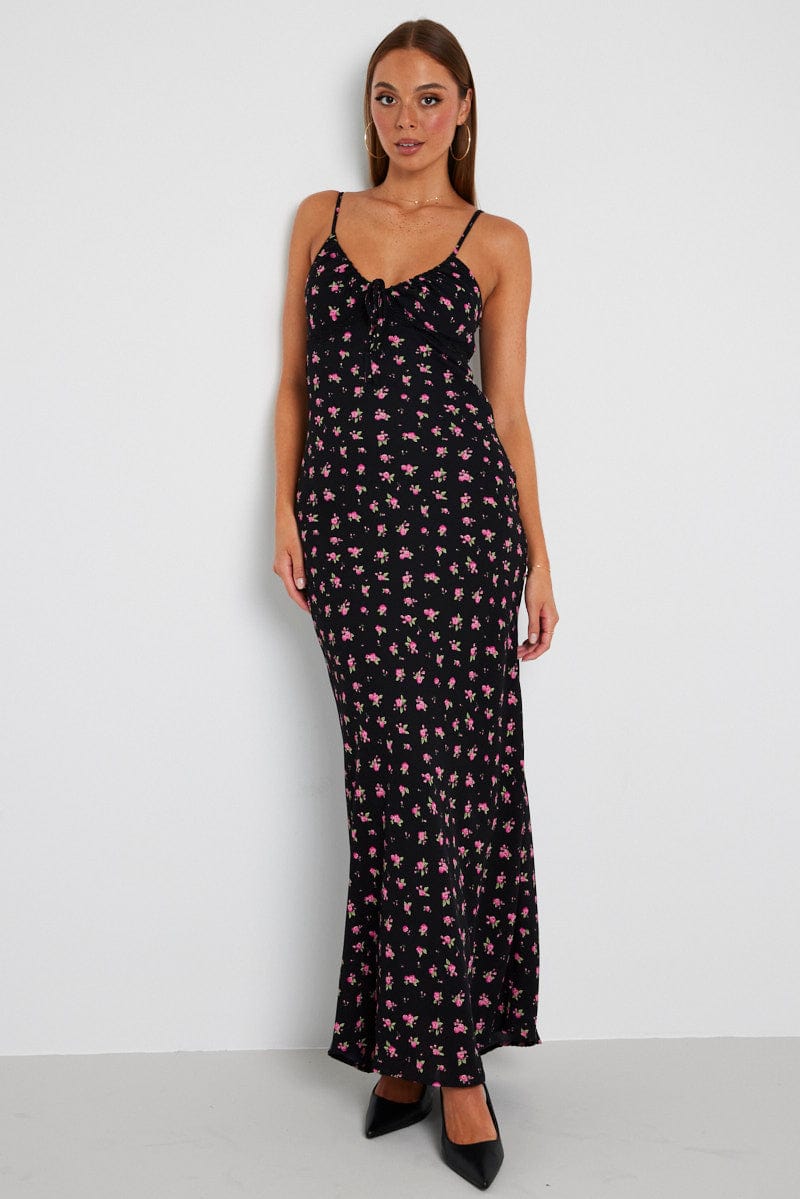 Black Floral Maxi Dress Sleeveless