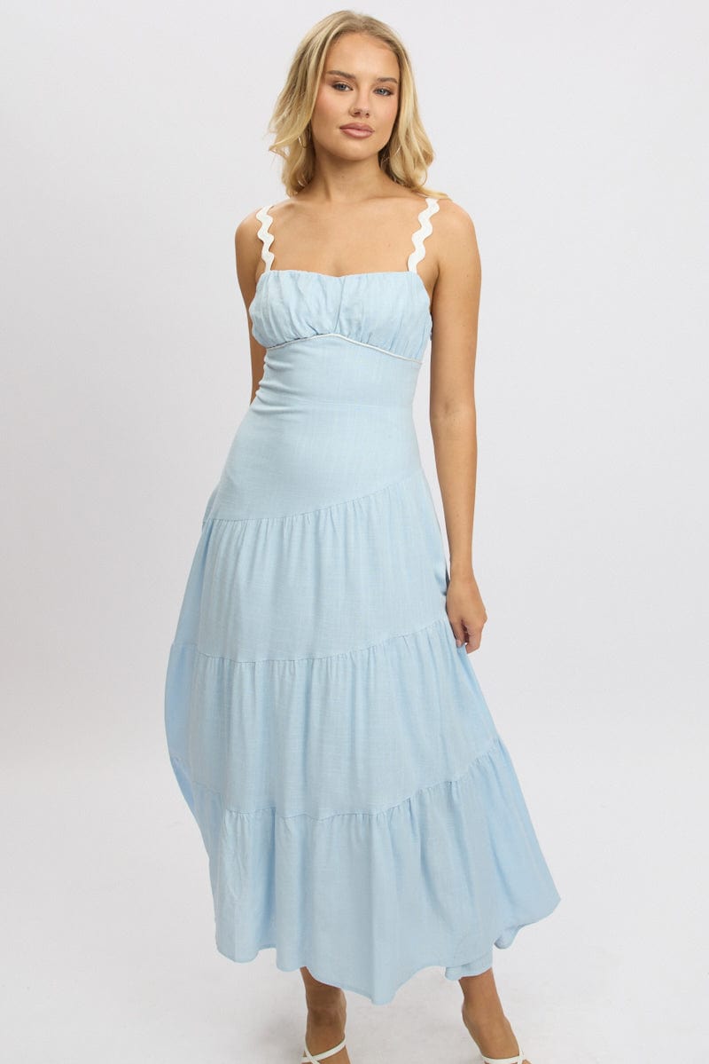 Blue Maxi Dress Tiered Ric Rac