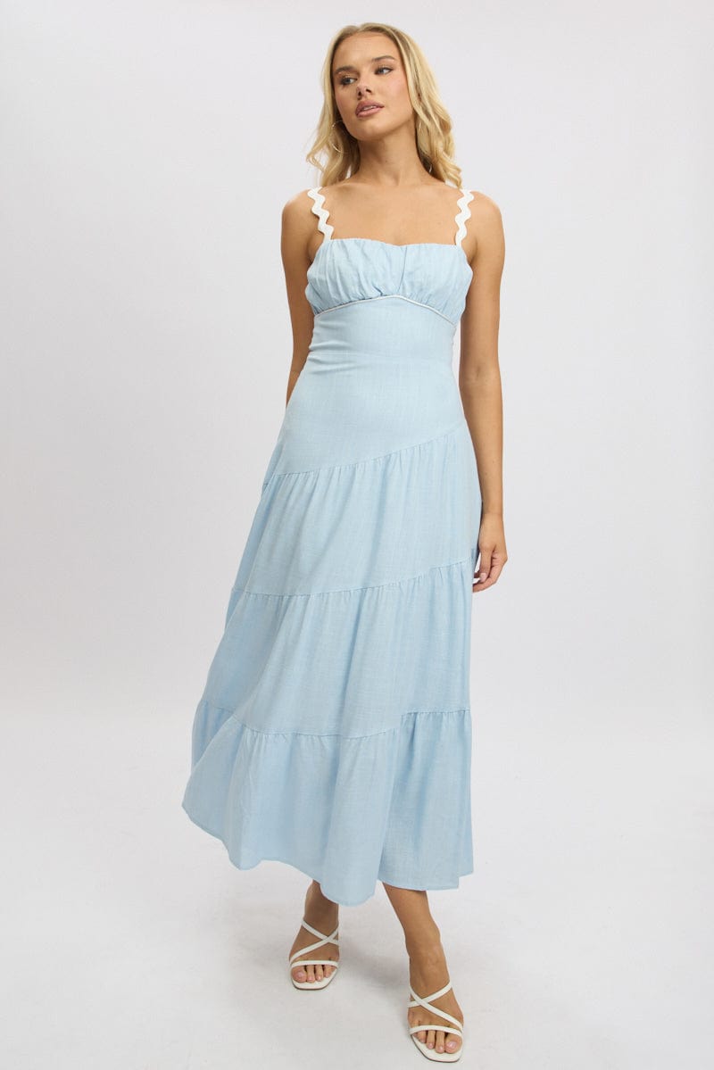 Blue Maxi Dress Tiered Ric Rac