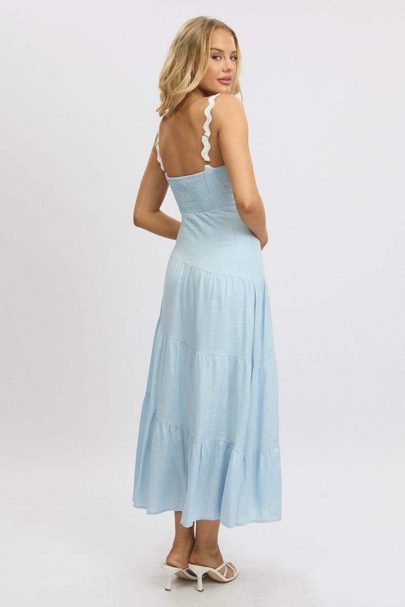 Blue Maxi Dress Tiered Ric Rac