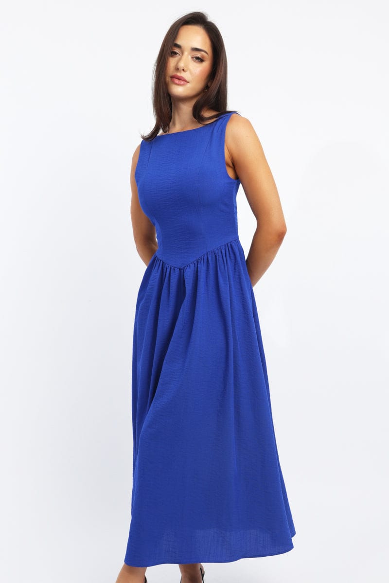 Blue Dropped Waist Maxi Dress