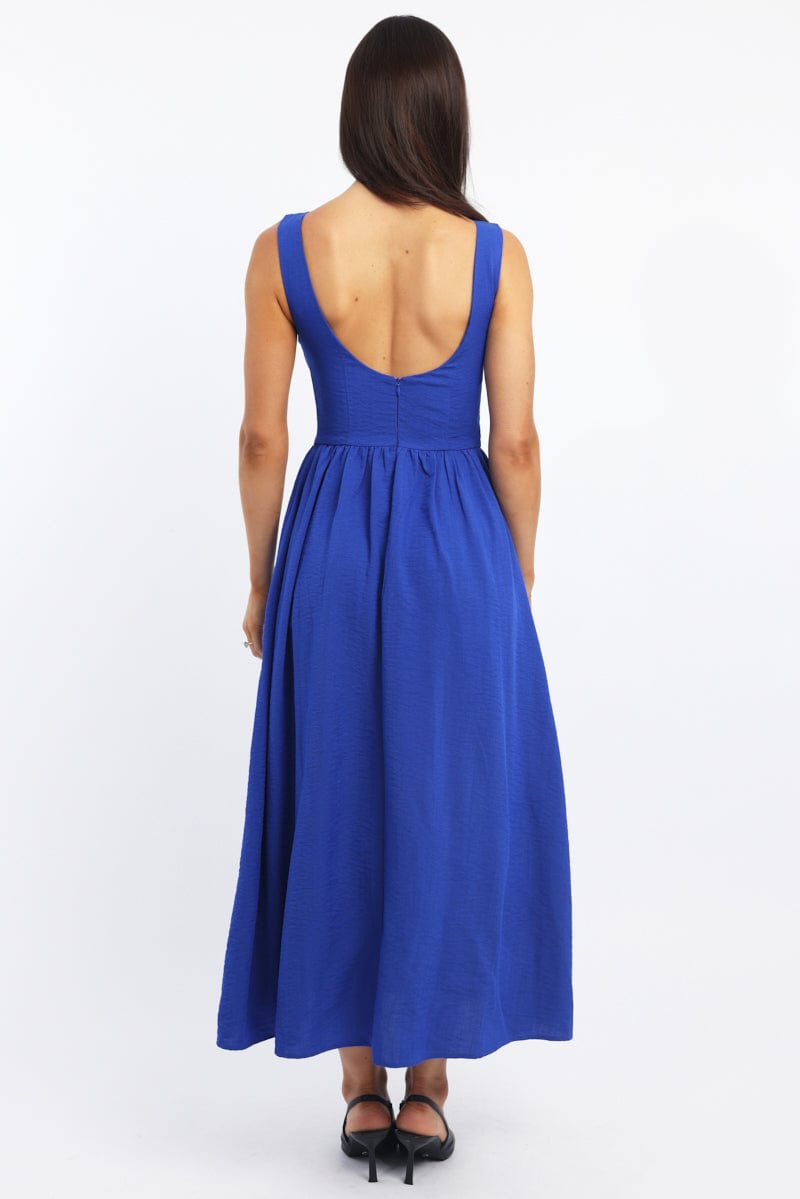 Blue Dropped Waist Maxi Dress
