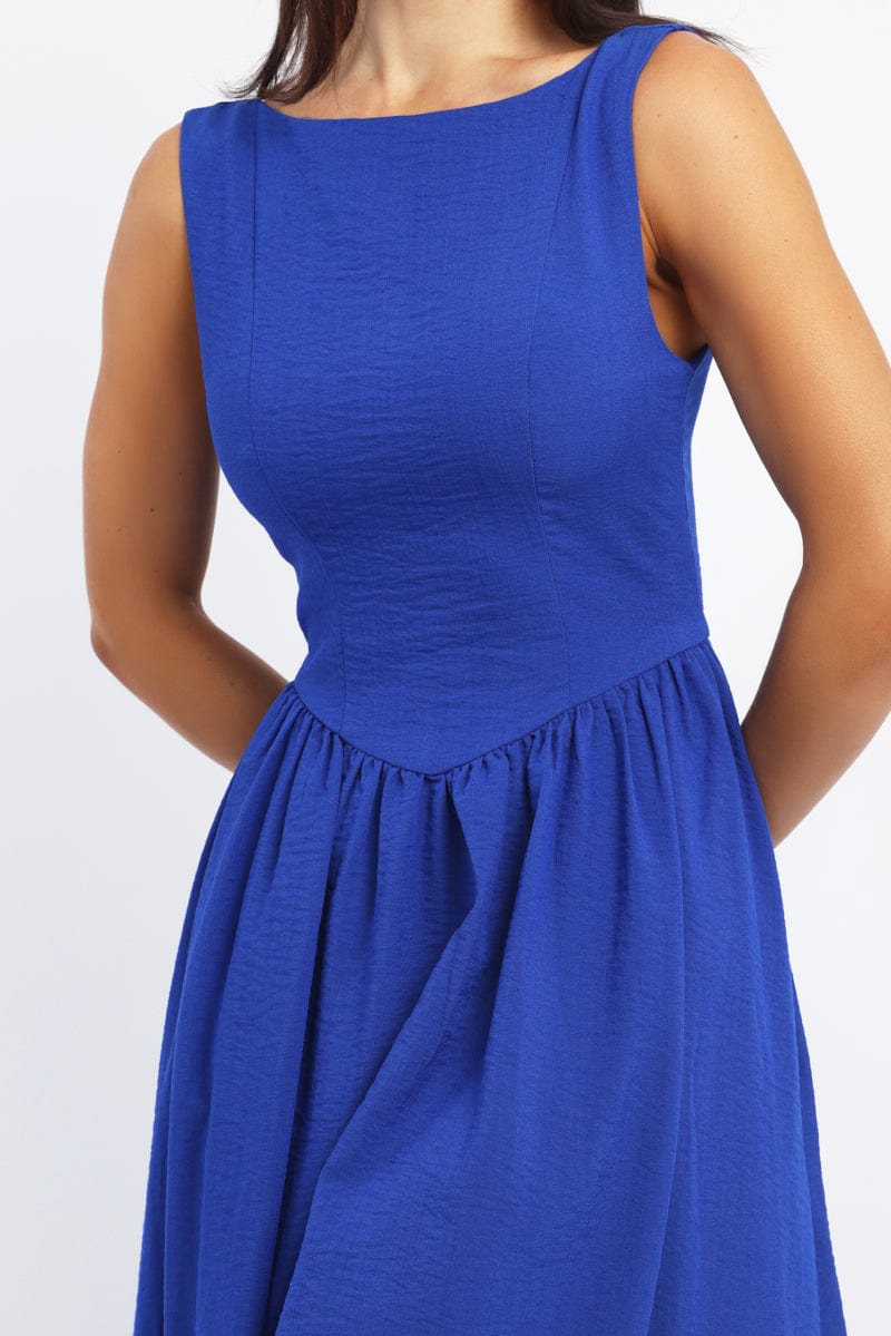 Blue Dropped Waist Maxi Dress