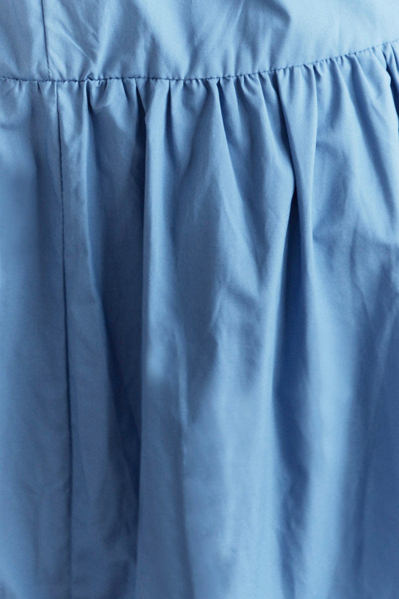 Blue Maxi Dress V-Neck Sleeveless Poplin