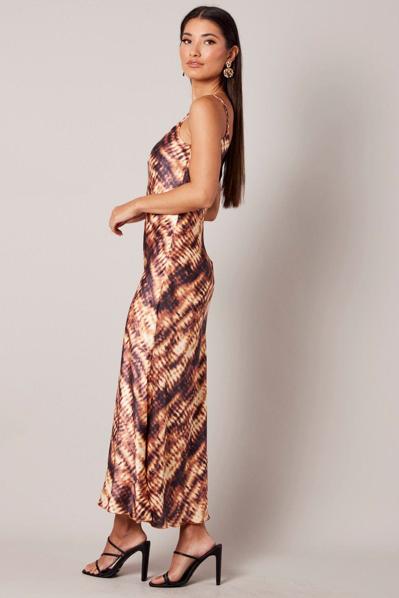 Brown Abstract Maxi Dress Strappy