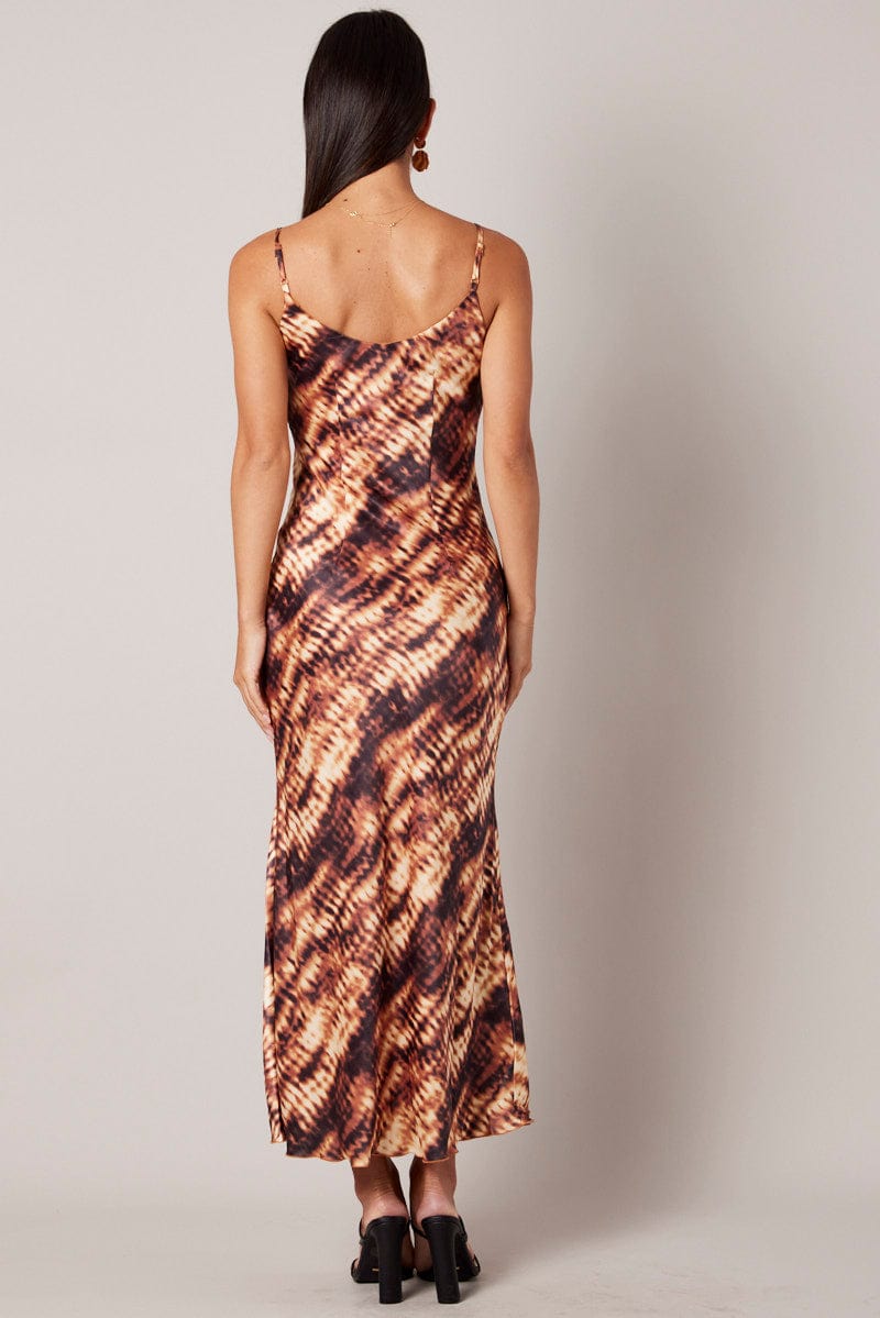 Brown Abstract Maxi Dress Strappy