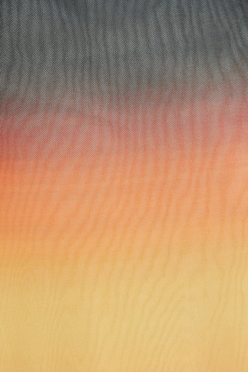 Brown Abstract Maxi Dress Sleeveless Mesh