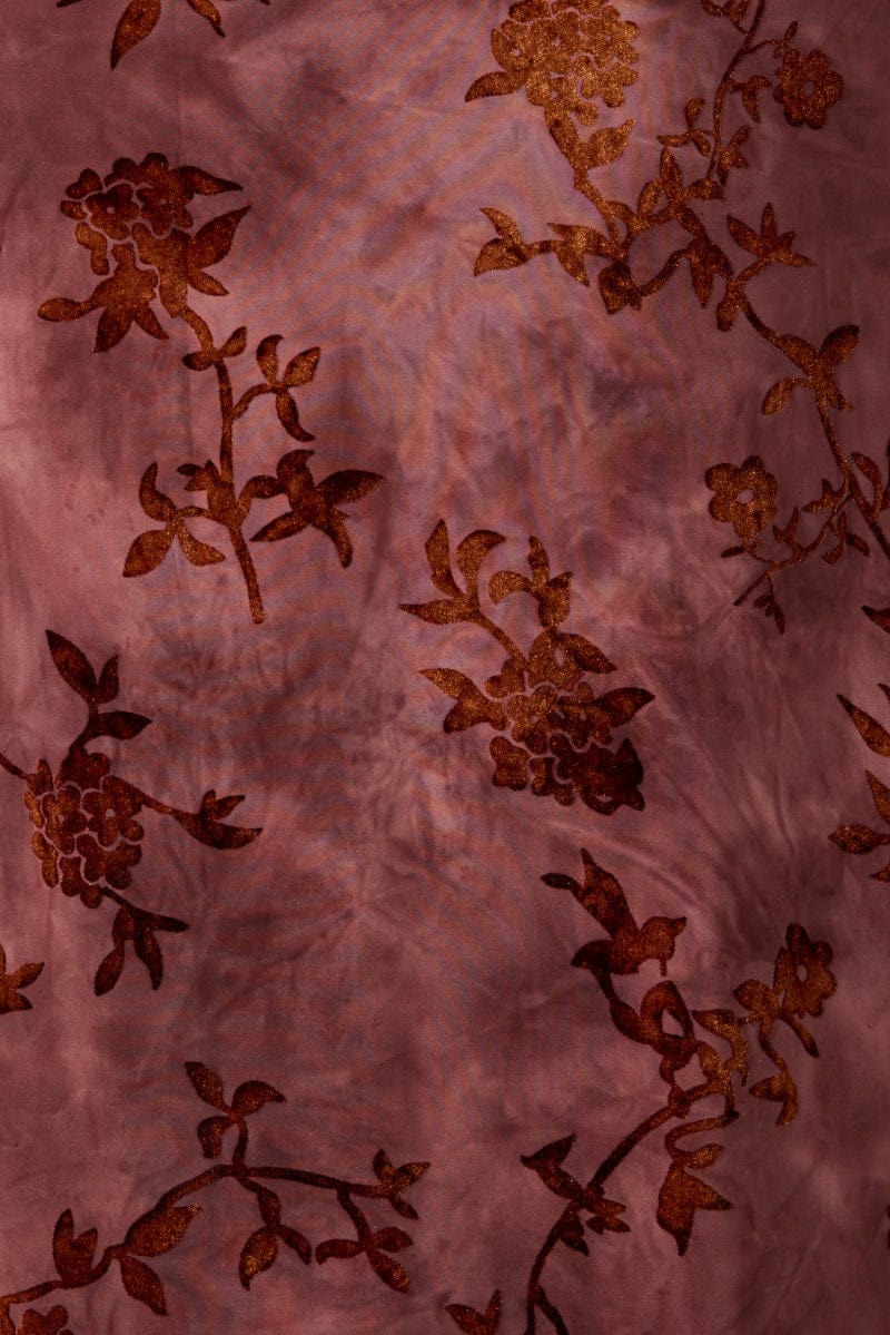Brown Floral Slip Dress Cowl Neck Maxi Velvet Devore Dress
