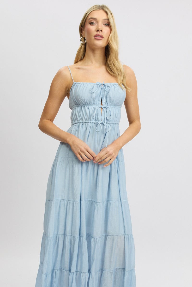 Blue Maxi Dress Ruched Detail