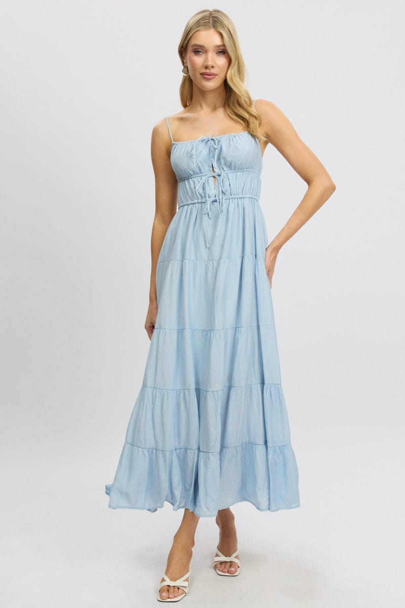 Blue Maxi Dress Ruched Detail