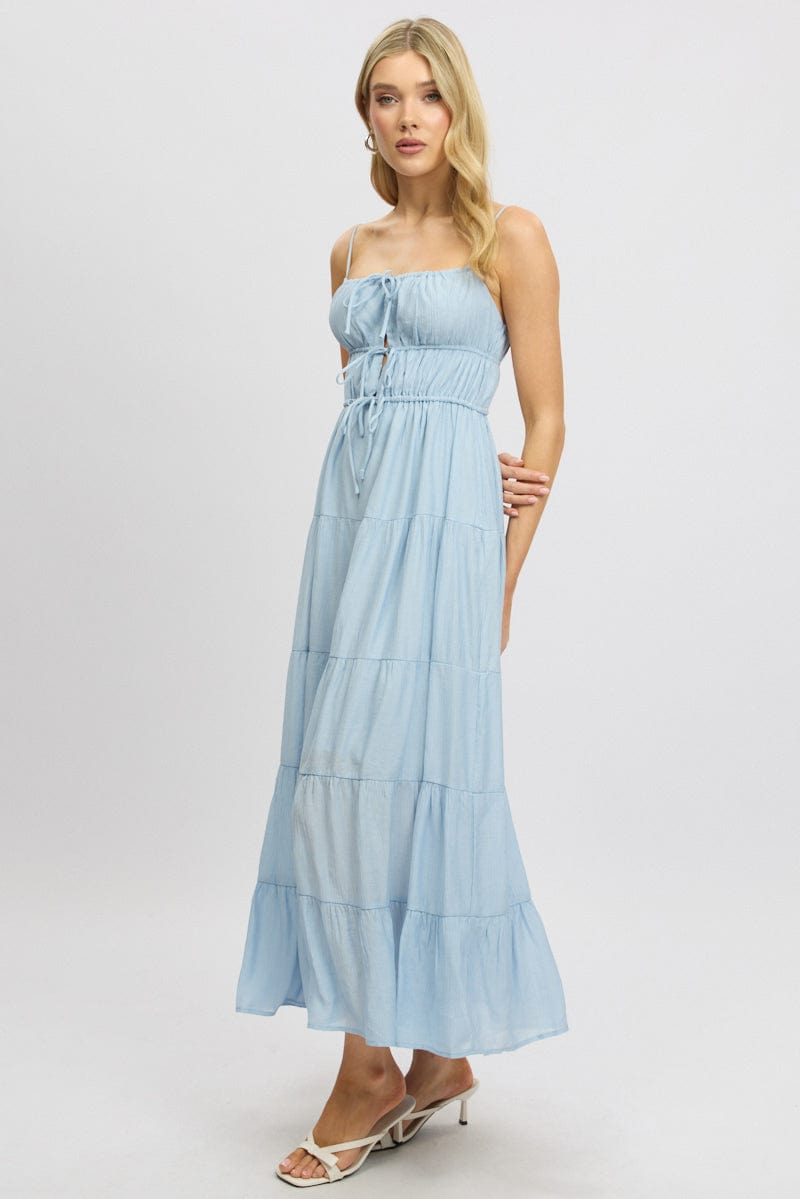 Blue Maxi Dress Ruched Detail