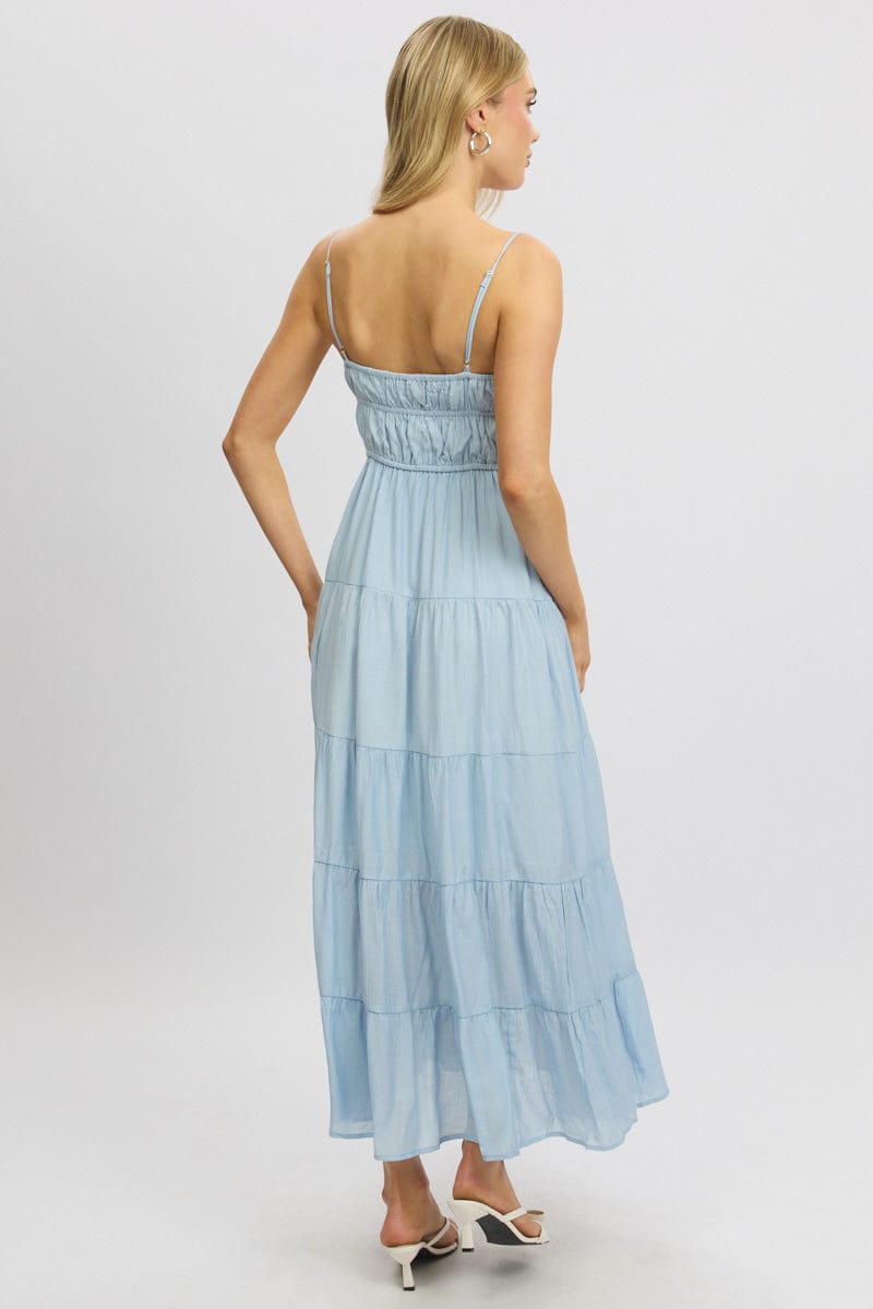 Blue Maxi Dress Ruched Detail