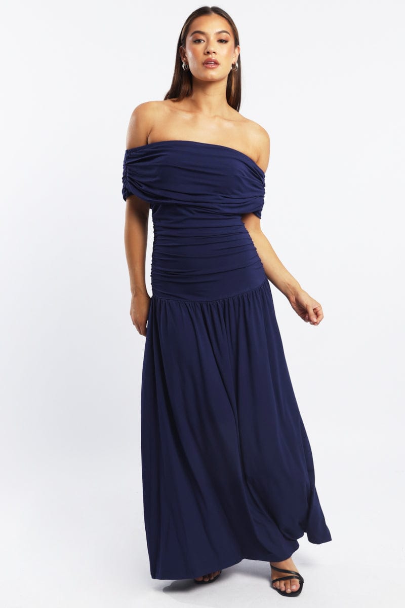 Blue Off Shoulder Maxi Dress