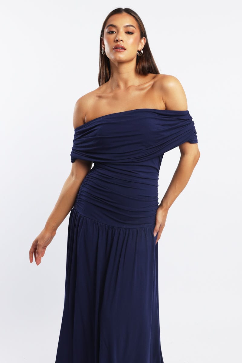 Blue Off Shoulder Maxi Dress