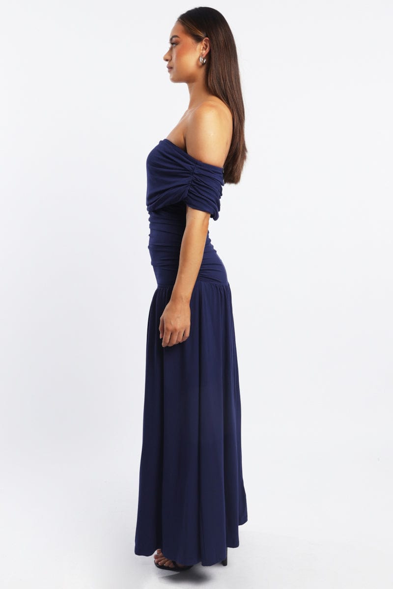 Blue Off Shoulder Maxi Dress