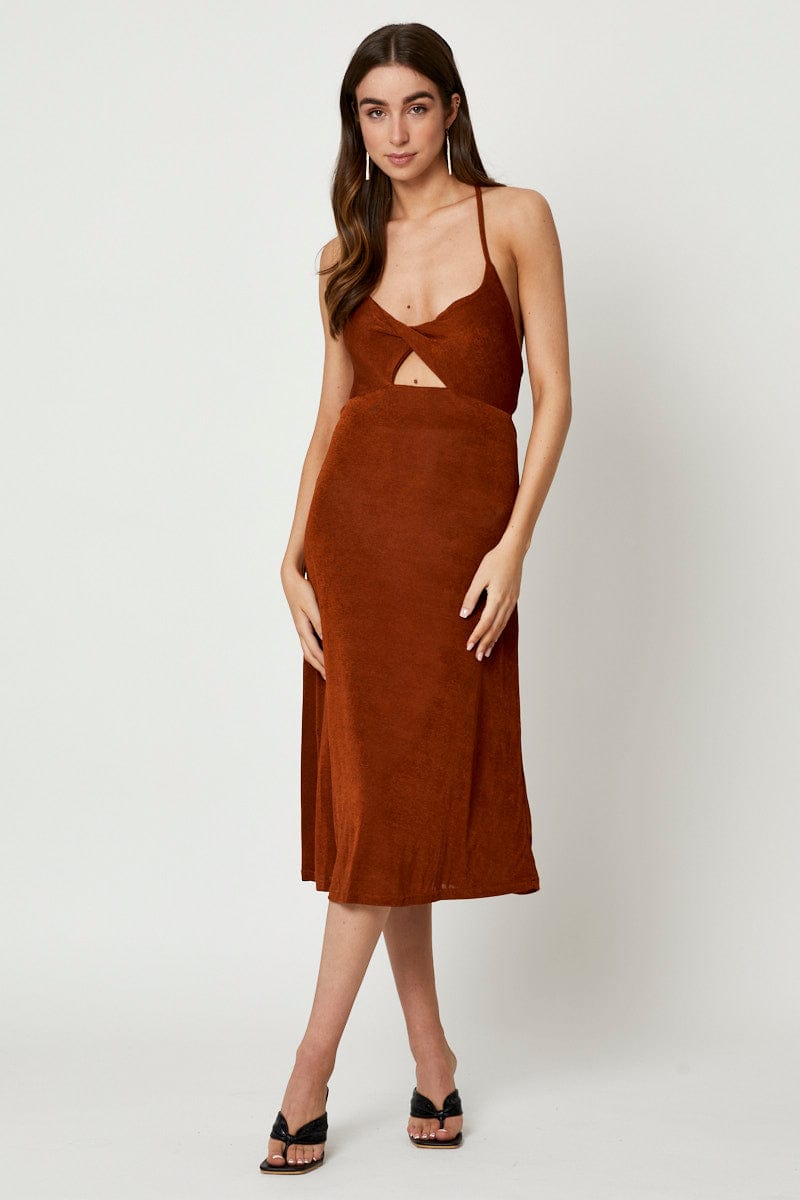 Brown Cut Out Slip Dress