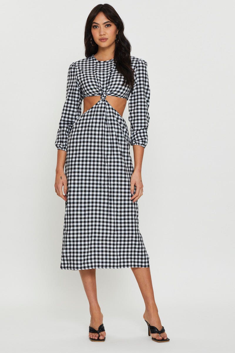 Check Midi Dress Long Sleeve