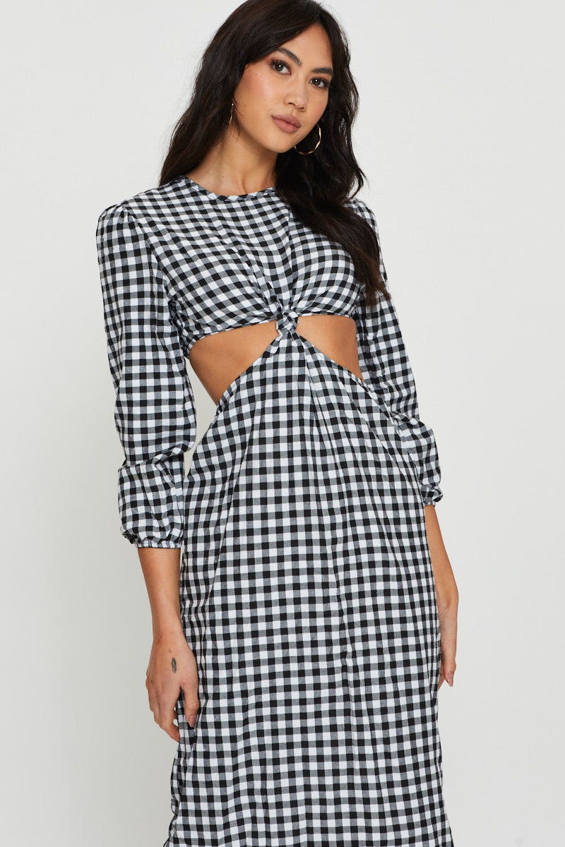 Check Midi Dress Long Sleeve