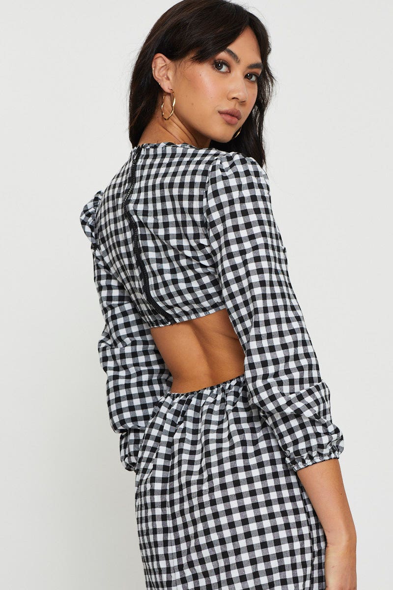 Check Midi Dress Long Sleeve