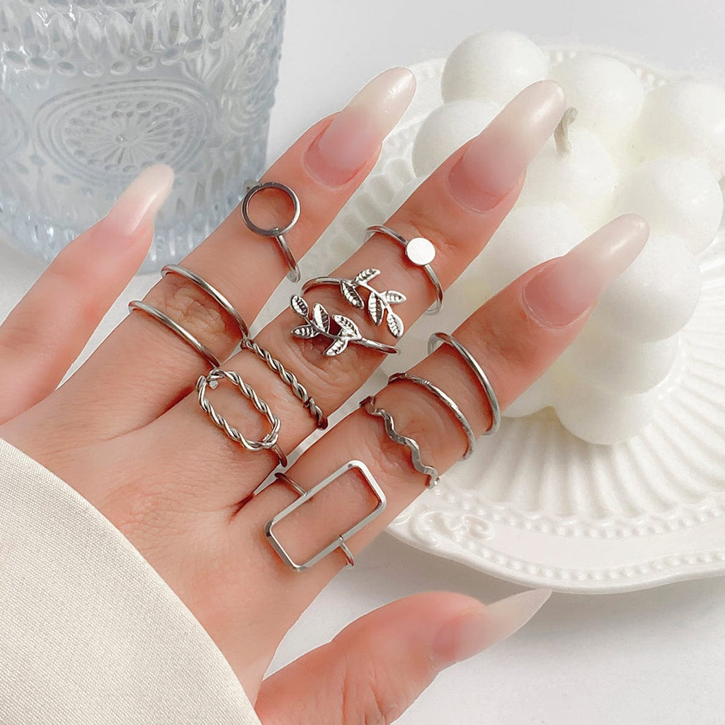 Geometric 11 Pieces Metallic Rings Set
